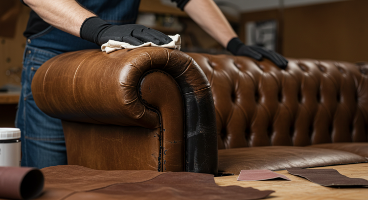 A photo showing a leather sofa refurbishment